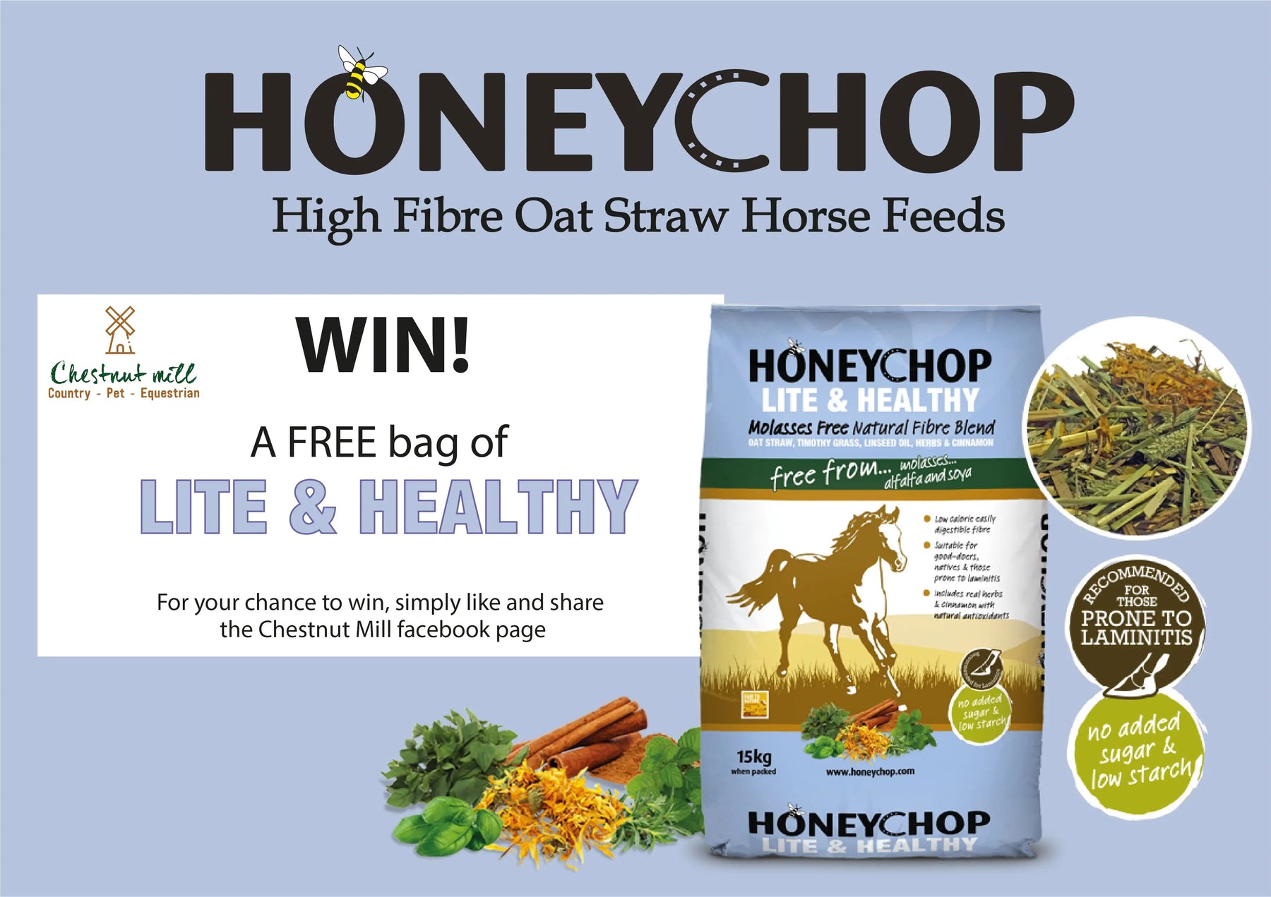 COMPETITION-Win-a-Free-Bag-of-Honeychop-Lite-Healthy-Horse-Feed Chestnut Mill