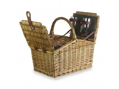 2 PERSON GREEN TWEED DOUBLE LIDDED HAMPER - Chestnut Mill