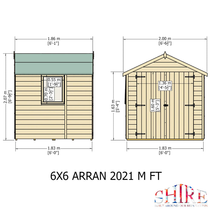 6' x 6' Arran Apex Shiplap Double Door Shed - Chestnut Mill