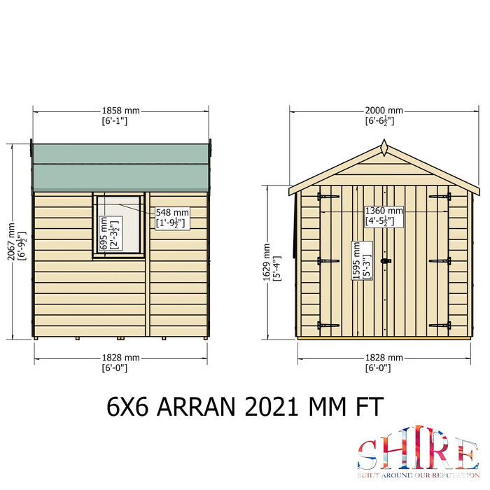 6' x 6' Arran Apex Shiplap Double Door Shed - Chestnut Mill