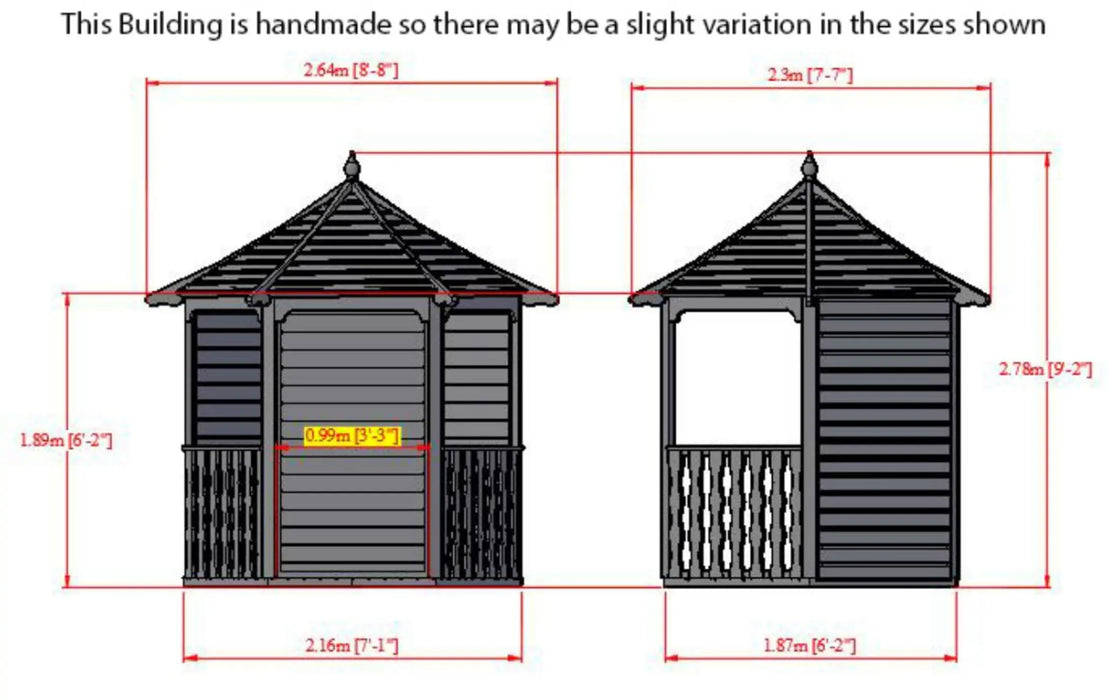 7' x 6' Pressure Treated Shire Garden Arbour - Chestnut Mill