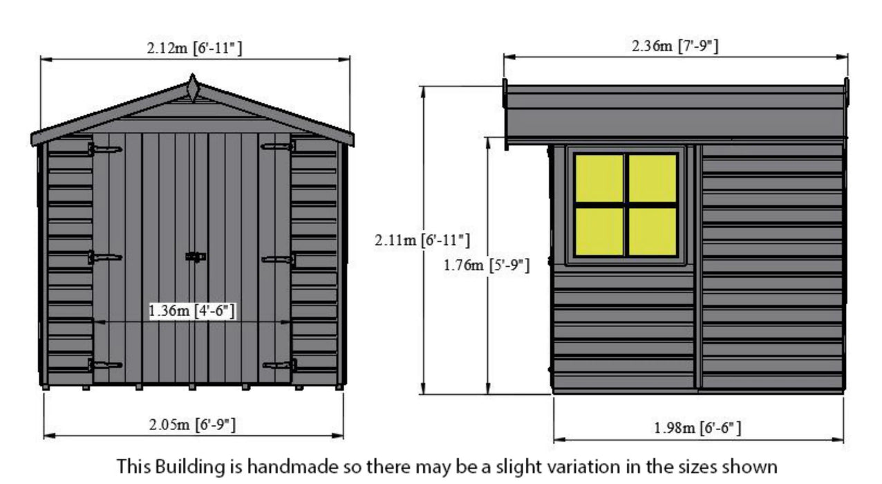 7' x 7' Alderney Apex Double Door Shed - Chestnut Mill