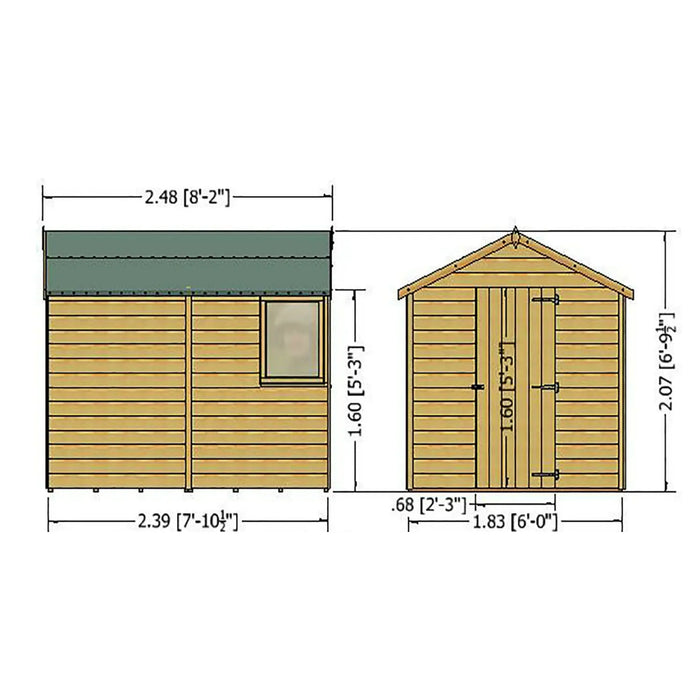 8' x 6' Durham Shiplap Apex Shed Single Door Shed - Chestnut Mill