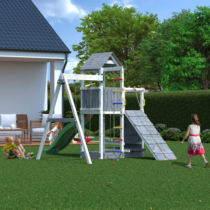 Activer Grey & White Climbing Frame with Swing and Slide - Chestnut Mill