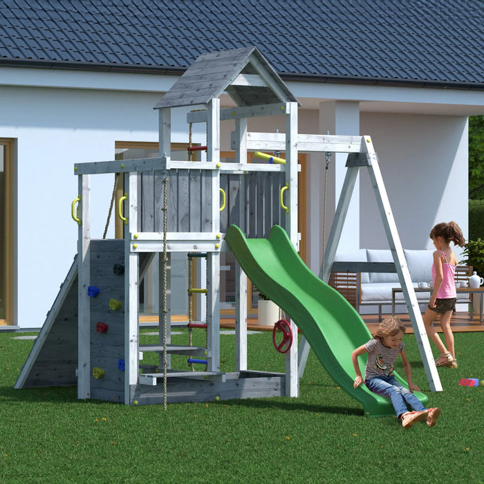 Activer Grey & White Climbing Frame with Swing and Slide - Chestnut Mill