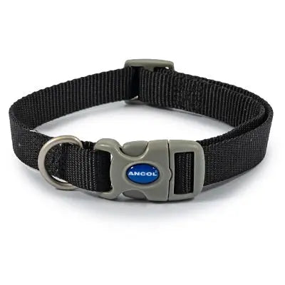 Ancol Black Nylon Adjustable Dog Collar - Various Sizes - Chestnut Mill