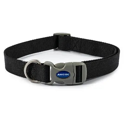 Ancol Black Nylon Adjustable Dog Collar - Various Sizes - Chestnut Mill