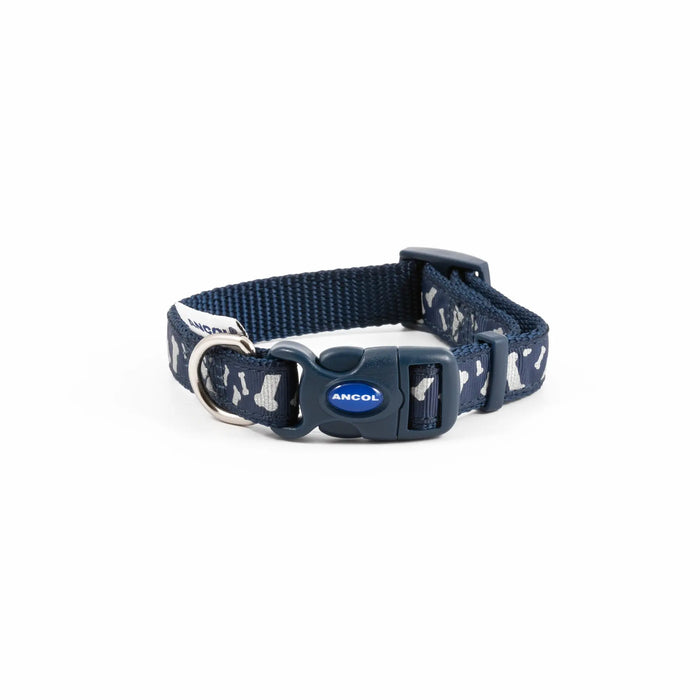 Ancol Paw and Bone Adjustable Reflective Blue Dog Collar - Various Sizes - Chestnut Mill