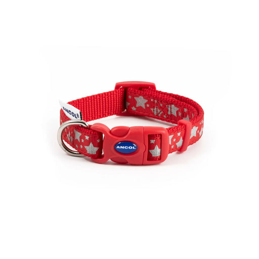 Ancol Paw and Bone Adjustable Reflective Red Dog Collar - Various Sizes - Chestnut Mill