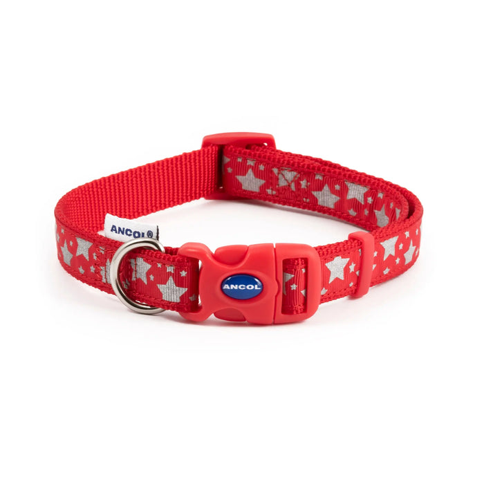 Ancol Paw and Bone Adjustable Reflective Red Dog Collar - Various Sizes - Chestnut Mill