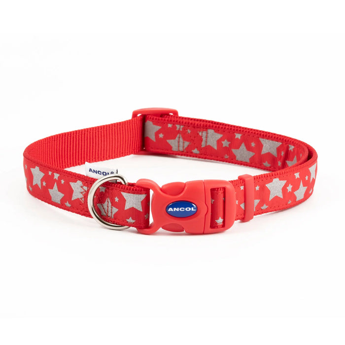 Ancol Paw and Bone Adjustable Reflective Red Dog Collar - Various Sizes - Chestnut Mill