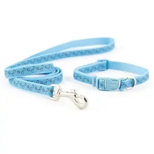 Ancol Small Bite PawBone Collar & Lead Blue - Chestnut Mill