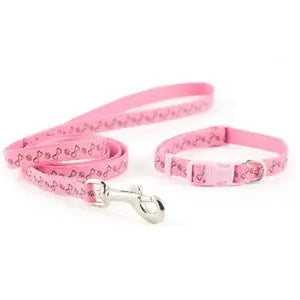 Ancol Small Bite PawBone Collar & Lead Pink - Chestnut Mill