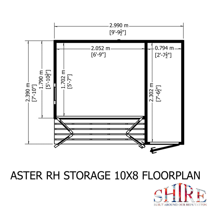 Aster Summerhouse Shiplap Right Hand Door Storage - 10'x8' - Chestnut Mill