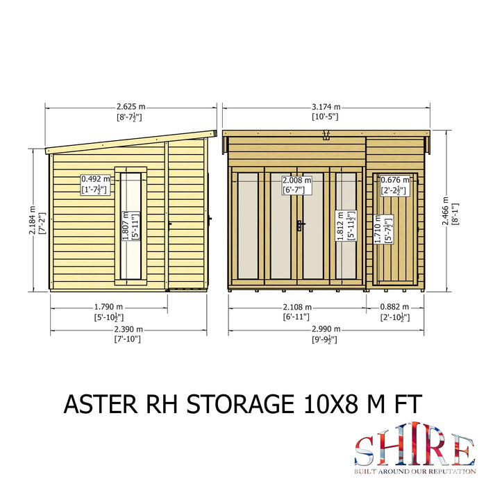 Aster Summerhouse Shiplap Right Hand Door Storage - 10'x8' - Chestnut Mill