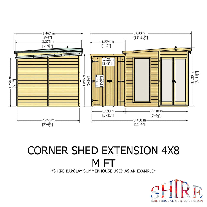 Barclay Summerhouse with side shed - 8'x11' - Chestnut Mill