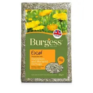 Burgess Excel Herbage Timothy Hay with Dandelion & Marigold for Rabbits - 1 kg - Chestnut Mill