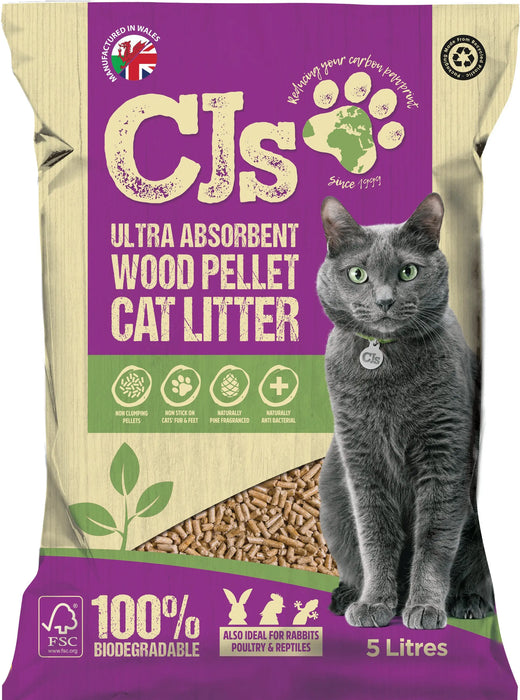 CJs Ultra Absorb Cat Litter Wood Pellets - Various Sizes - Chestnut Mill