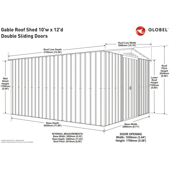 Global 10x12 Heritage Green Metal Apex Shed - Chestnut Mill