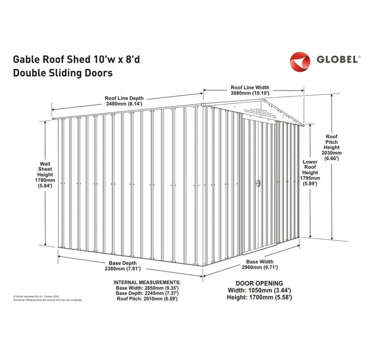 Global 10x8 Heritage Green Metal Apex Shed - Chestnut Mill