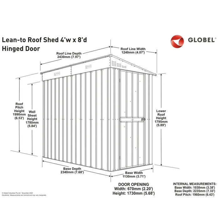 Global 4x8  Anthracite Grey Metal Lean-To Shed - Chestnut Mill