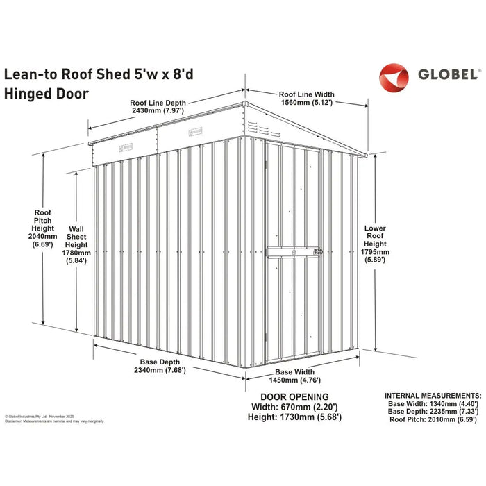 Global 5x8  Anthracite Grey Metal Lean-To Shed - Chestnut Mill