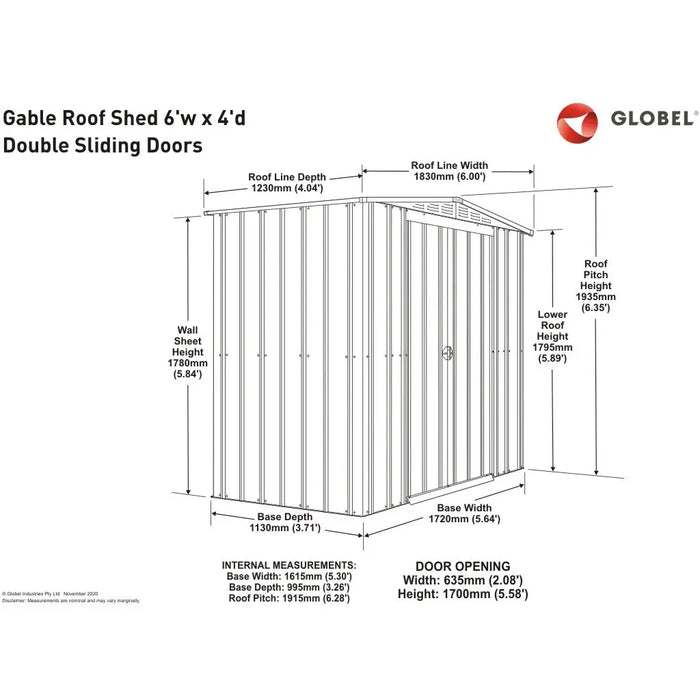 Global 6x4 Heritage Green Metal Apex Shed - Chestnut Mill