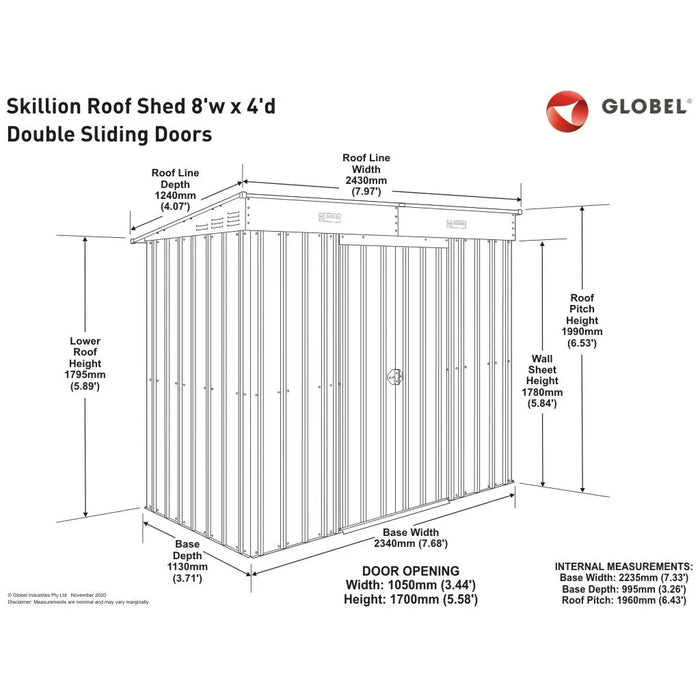 Global 8x4 Heritage Green Metal Pent Shed - Chestnut Mill