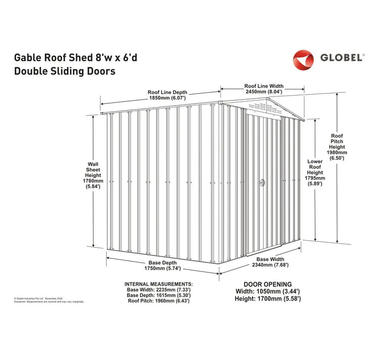 Global 8x6 Heritage Green Metal Apex Shed - Chestnut Mill