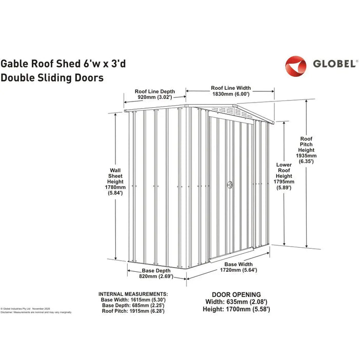 Global 6x3 Heritage Green Metal Apex Shed - Chestnut Mill