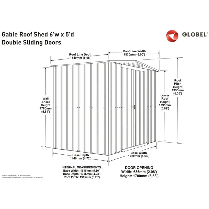 Global 6x5 Heritage Green Metal Apex Shed - Chestnut Mill