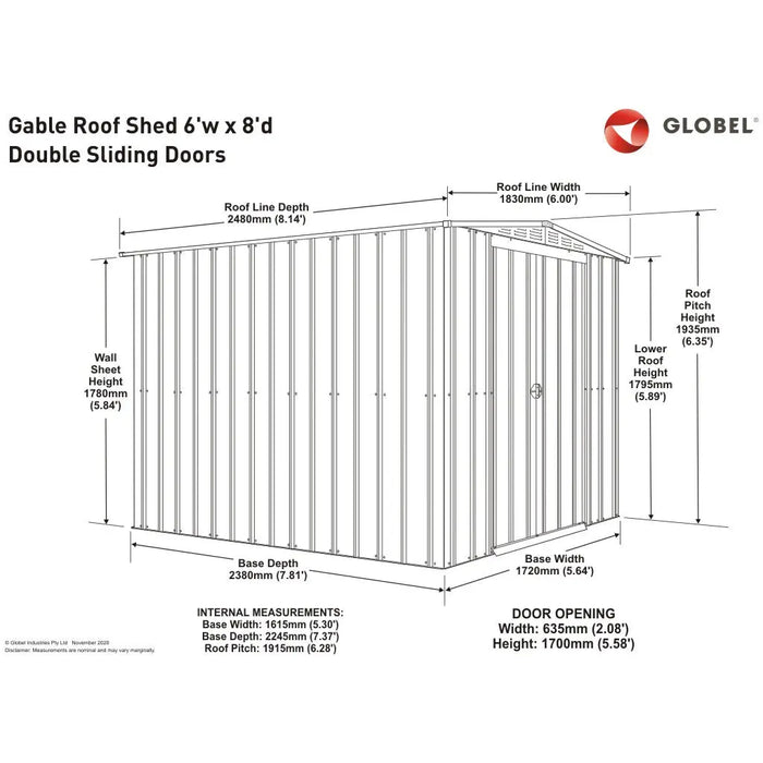 Global 6x8 Heritage Green Metal Apex Shed - Chestnut Mill