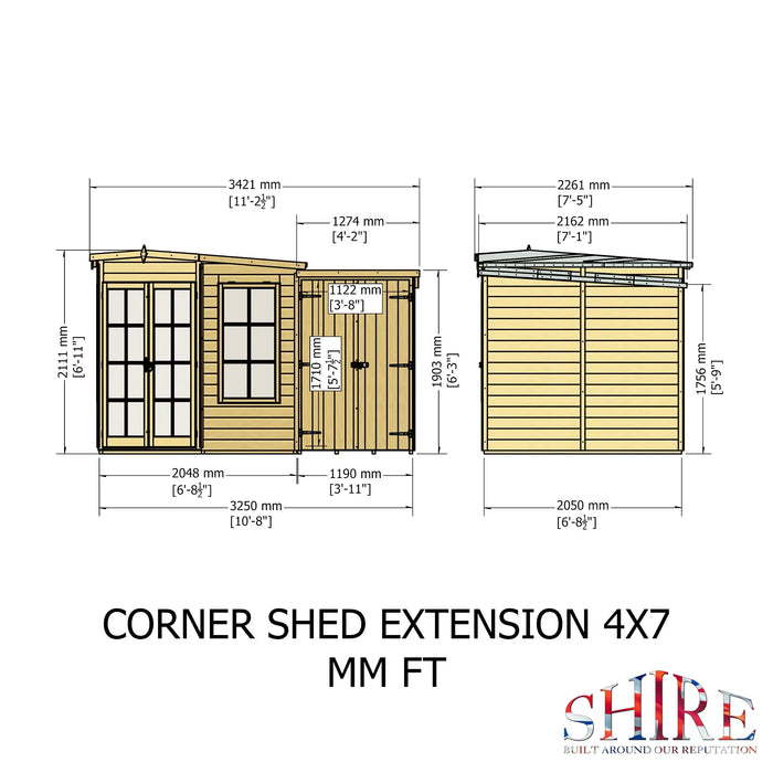 Hampton Summerhouse with side shed - 7'x11' - Chestnut Mill