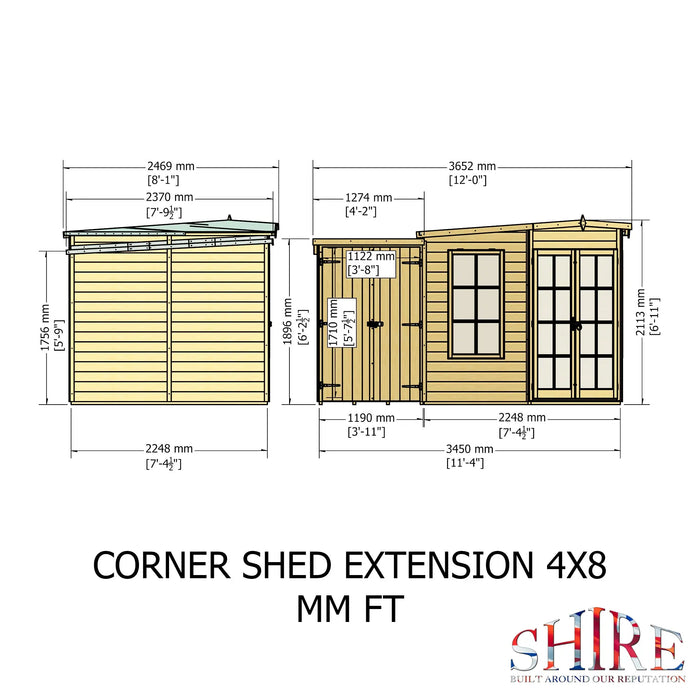 Hampton Summerhouse with side shed - 8'x11' - Chestnut Mill