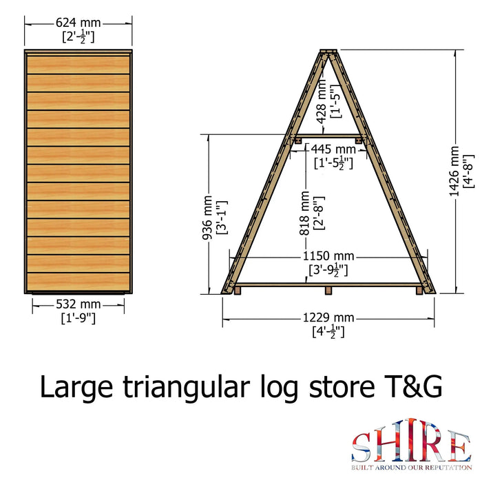 Large Triangular Log Store Tongue & Groove - Pressure Treated - Chestnut Mill