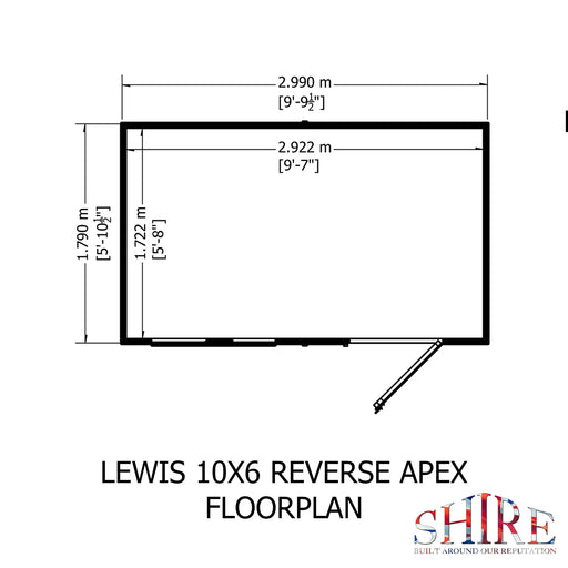 Lewis 10'x6' Single Door Shed Reverse Apex Style C - Chestnut Mill