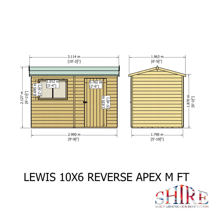 Lewis 10'x6' Single Door Shed Reverse Apex Style C - Chestnut Mill