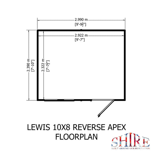 Lewis 10'x8' Single Door Shed  Reverse Apex Style D - Chestnut Mill