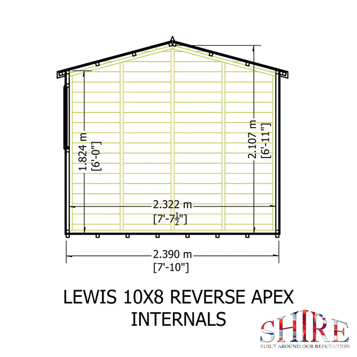 Lewis 10'x8' Single Door Shed  Reverse Apex Style D - Chestnut Mill