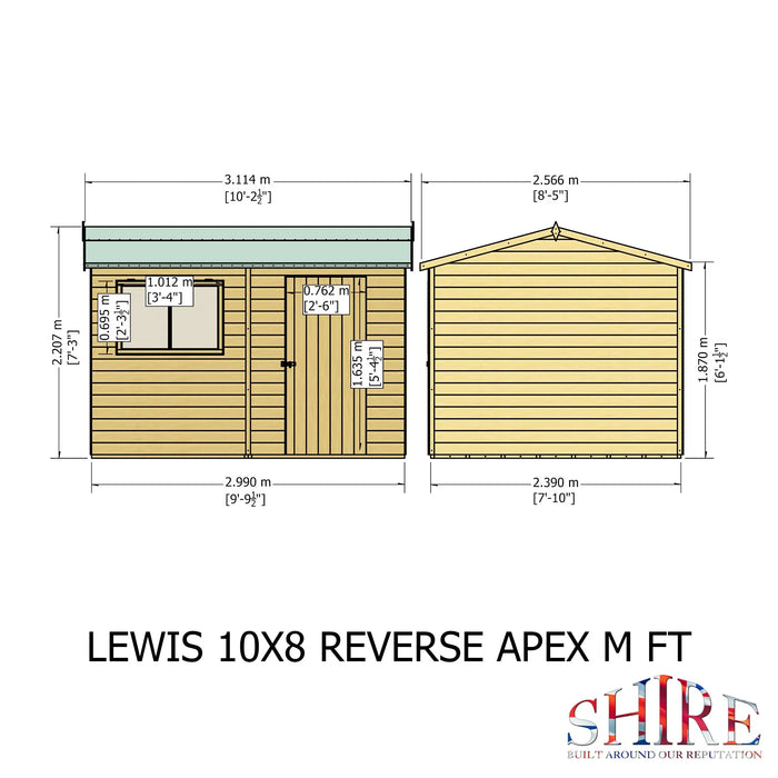 Lewis 10'x8' Single Door Shed  Reverse Apex Style D - Chestnut Mill