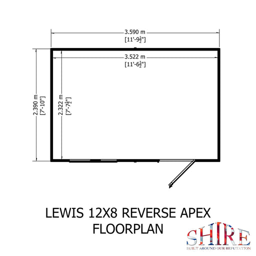 Lewis 12'x8' Single Door Shed Reverse Apex Style C - Chestnut Mill