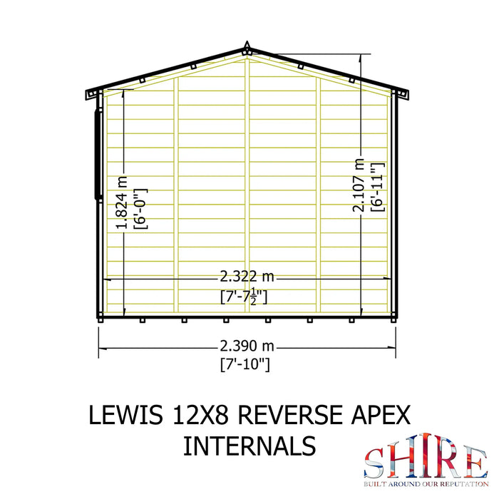 Lewis 12'x8' Single Door Shed Reverse Apex Style C - Chestnut Mill