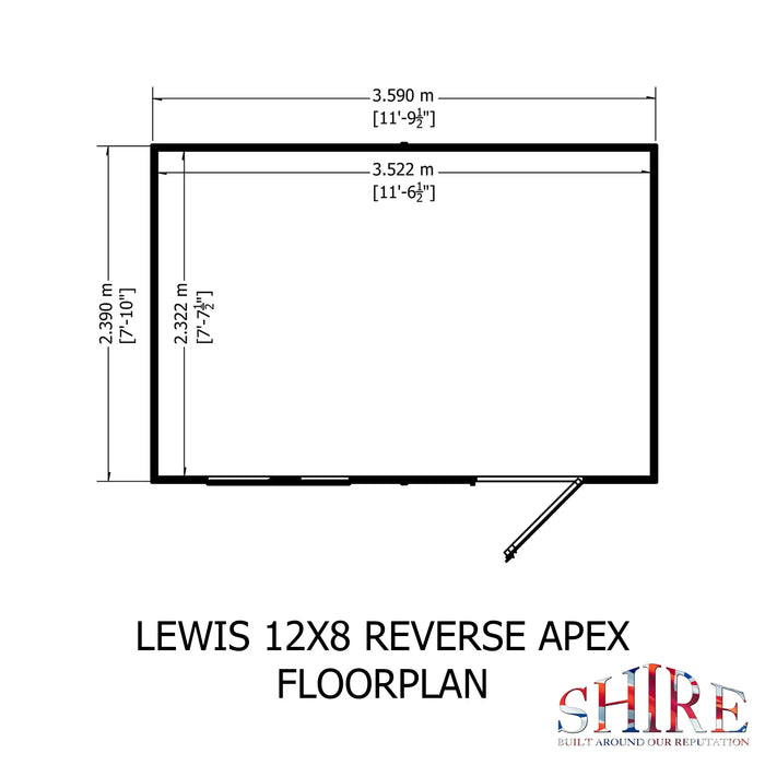 Lewis 12'x8' Single Door Shed Reverse Apex Style D - Chestnut Mill