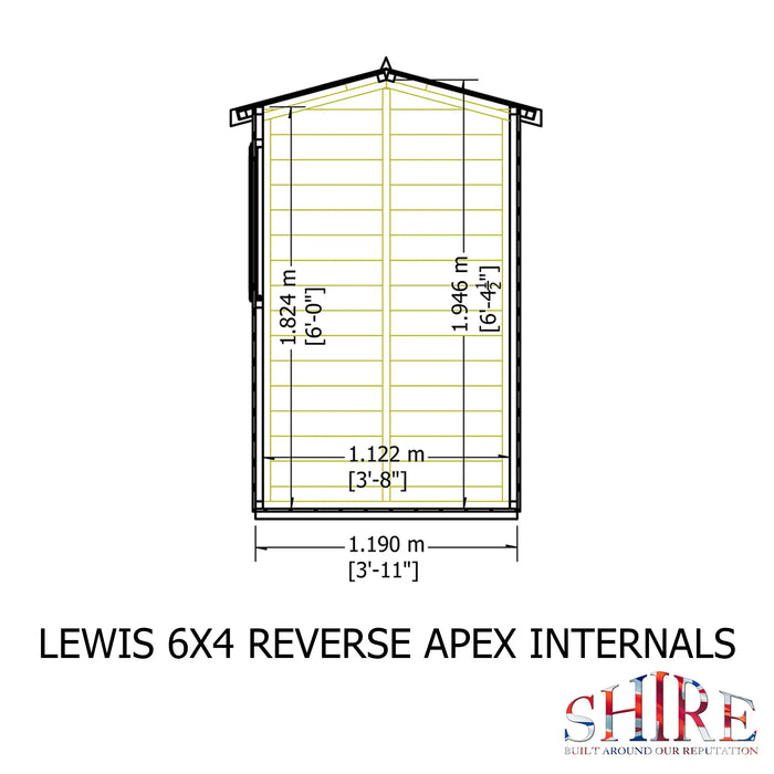 Lewis 6'x4' Single Door Shed Reverse Apex Style C - Chestnut Mill