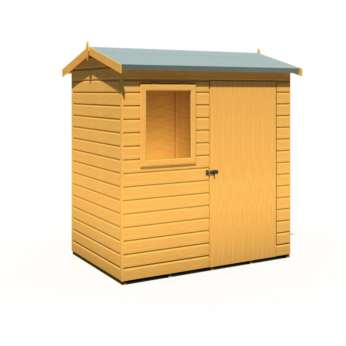 Lewis 6'x4' Single Door Shed Reverse Apex Style C - Chestnut Mill