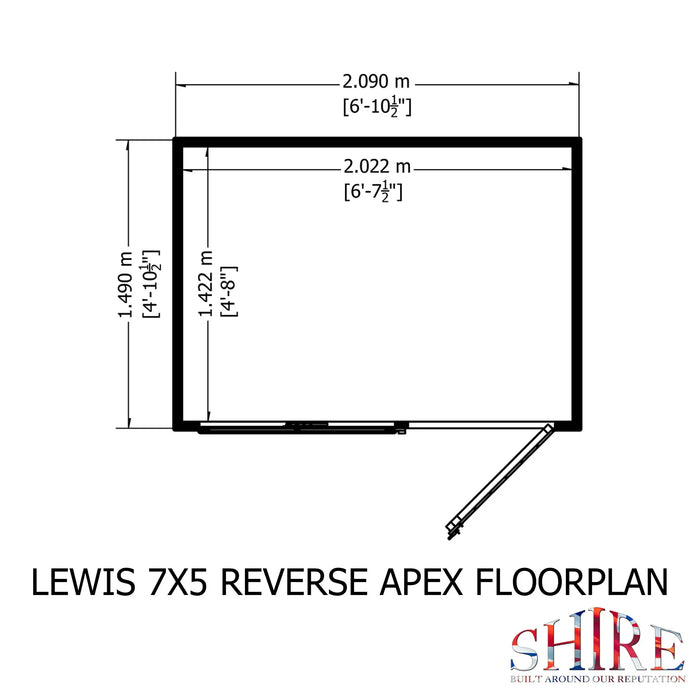 Lewis 7'x5' Single Door Shed Reverse Apex Style D - Chestnut Mill