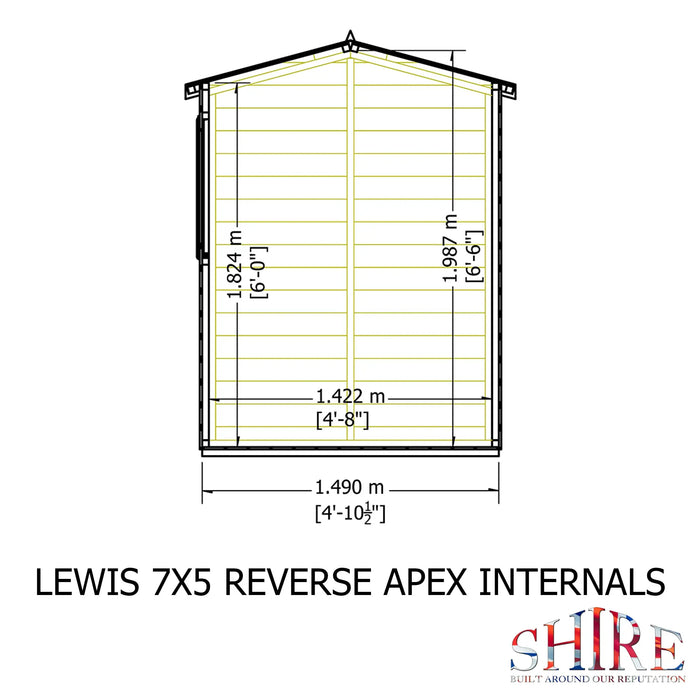 Lewis 7'x5' Single Door Shed Reverse Apex Style D - Chestnut Mill