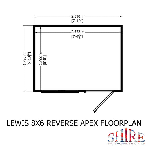 Lewis 8'x6' Single Door Shed Reverse Apex Style D - Chestnut Mill