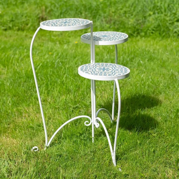 MOSAIC FOLDING PLANT STAND - Blue White Ascalon