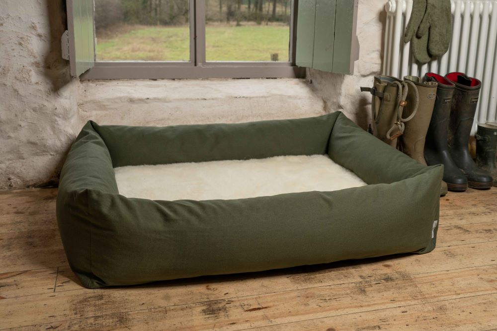 Burnham Bolster Dog Bed - Olive - Various Sizes
